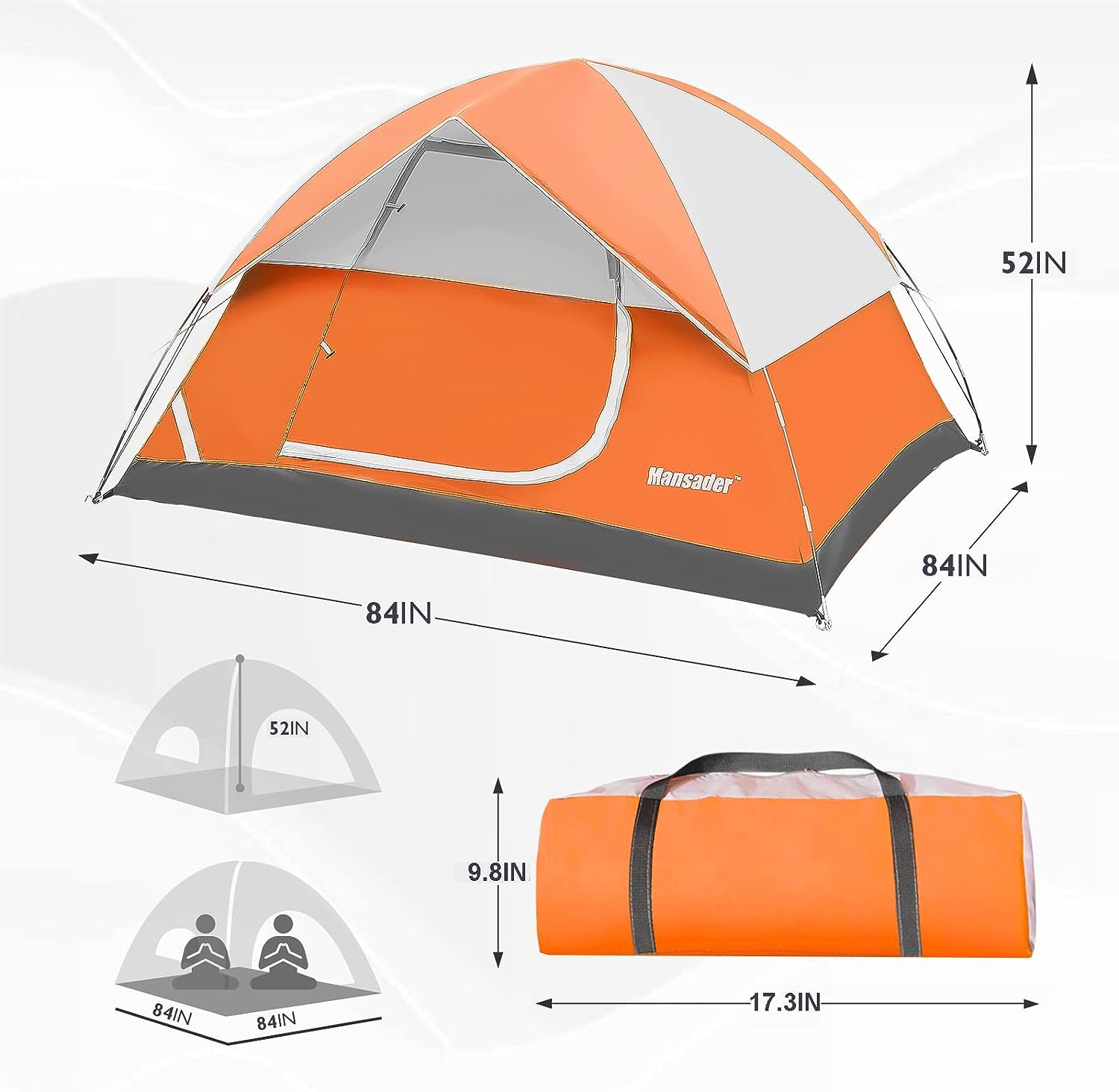 Mansader 2/4 Person Camping Tent for Outdoor Camping Family Beach Hiking Travel