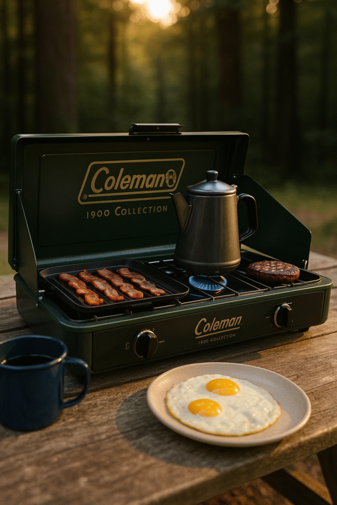 Coleman 1900 Collection 3-in-1 Portable Camp Stove, best portable camp stove 2025, camping stove with grill and griddle, Coleman vintage camp stove review, 3-in-1 camping cooker