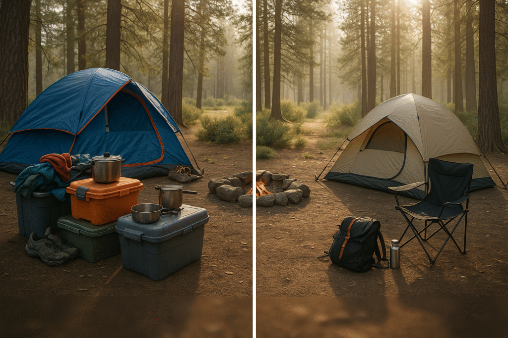 things I don't pack for camping, unnecessary camping gear, what not to bring camping, minimalist camping tips, camping gear mistakes